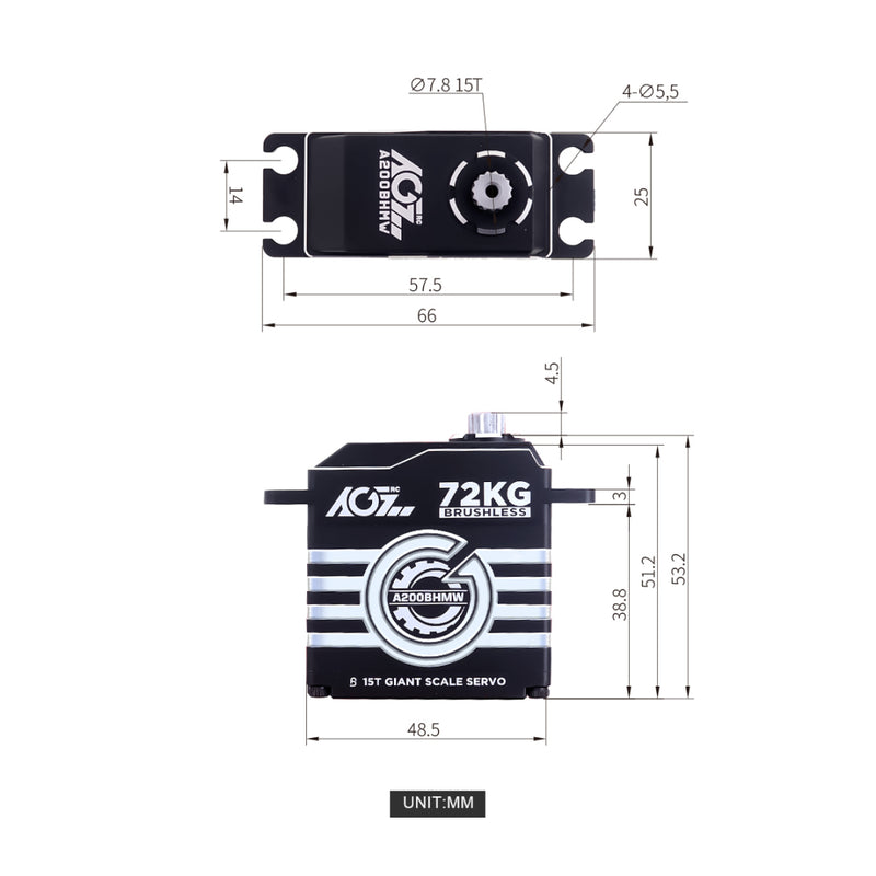 AGFRC - 78KG HV 0.082Sec High Speed Brushless Waterproof 1/5 Servo (A200BHMW)
