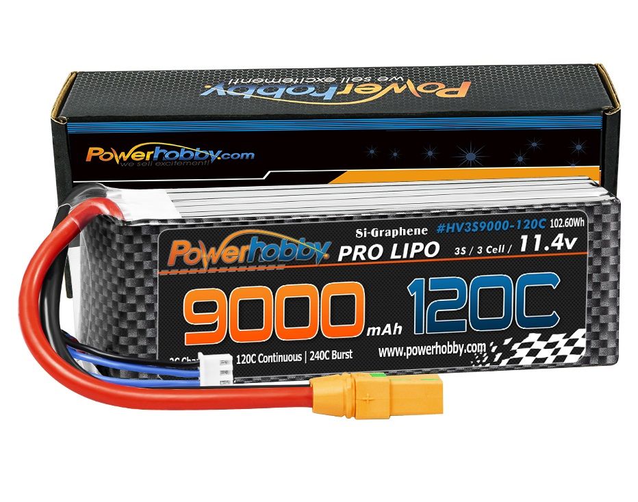 Powerhobby 3S 11.4V 9000mah 120C GRAPHENE + HV Lipo Battery w XT90 Plug