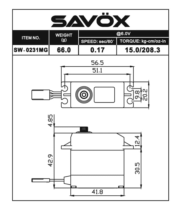 SW0231MG - Waterproof Standard Digital Servo .17/208 @ 6.0V