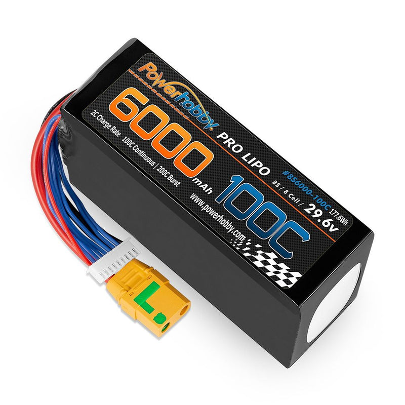 Powerhobby 8S 29.6V 6000mah 100c Lipo Battery w XT90 Plug – Cardinal Racing