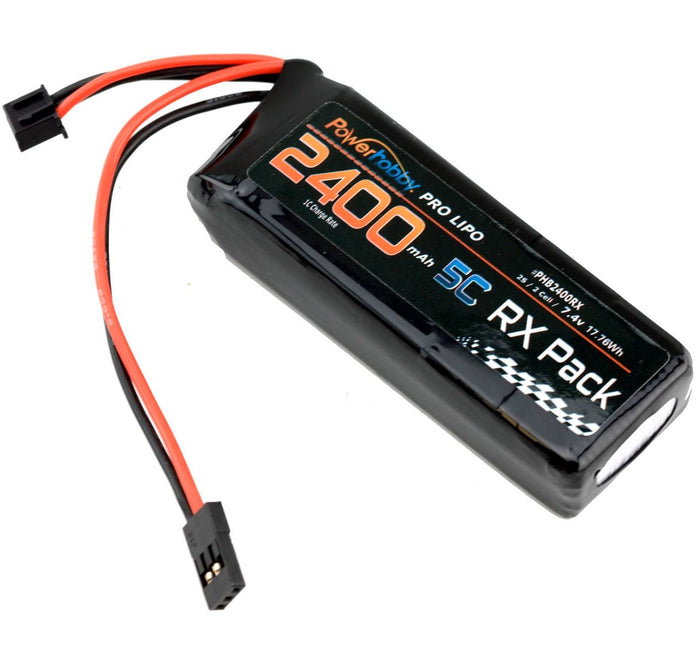 Powerhobby 2S 7.4V 2400mAh 5C RX Receiver Lipo Hump Battery Pack Servo Connector